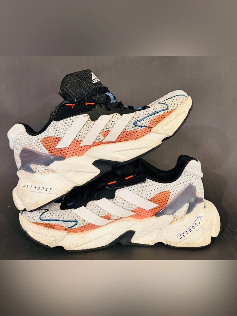 adidas White, Black & Coral Mesh Athletic Sneakers